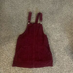 Bershka Dark Red Corduroy Overall Dress